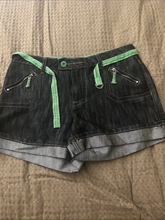 Cato Pants - Cato Dark Denim Shorts with Bright Green Trim